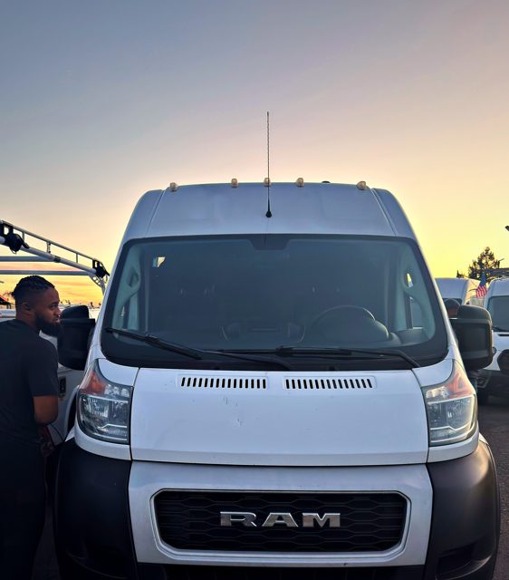 The mobile grooming van at dawn - we come to your driveway